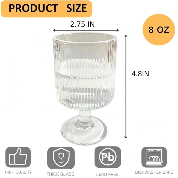 ASIASN-Vintage Ribbed Goblet Glasses of 4, 8 OZ Ripple Vintage Glass Cups Set, Cocktail Glasses, Wine Glasses for Bars,Party, Restaurants, Glass Globlets for Whiskey Coffee Soda Juice Beer, Origami S