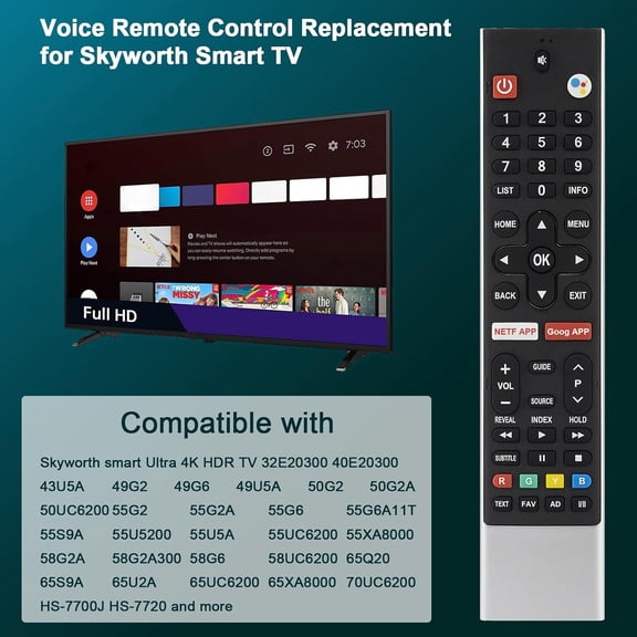 ASIASN-Voice Remote Control Replacement for Skyworth Smart TV, Compatible with Skyworth Android TV HS-7700J HS-7720 40E20300 49G2 49G6 49U5A 50G2A 50UC6200 55G6A11T 65XA8000, with 2 Popular Shortcut