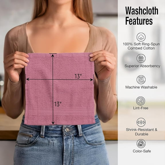 ASIASN-Washcloths, 12 Pack, 100% Extra Soft Ring Spun Cotton Wash Cloth, Size 13" X 13", Soft and Absorbent, Machine Washable, Vibrant Assorted Colors