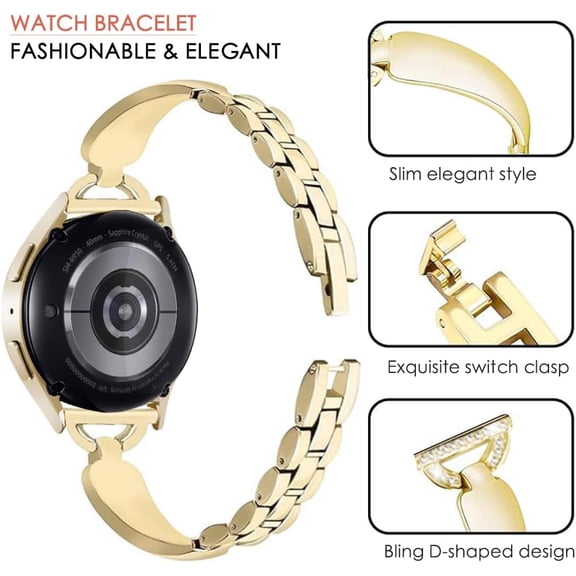 ASIASN-Watch Bands Compatible with Samsung Galaxy Watch 7 / FE / 6/6 Classic / 5/5 Pro / 4/4 Classic / 3 41mm / Huawei GT3 / GT2 42mm, 20mm Slim Bling Bangle Metal Bracelet for Women, Gold
