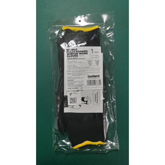 ASIASN-Waterproof Gloves for Men and Women, Freezer Gloves with Grip, Double Nitrile Dipped for Extreme Oil Repellent, for Construction, Mechanics, Mining, Plumbing, Black, XX-Large