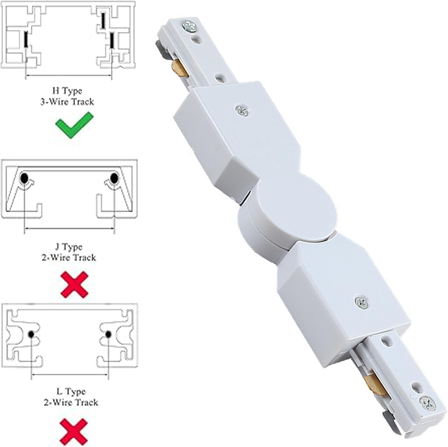 Hat Track Wire ASIASN-White Track Connector for H Track System, H Type Track Lighting ...