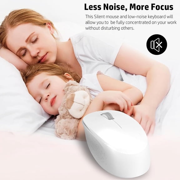 ASIASN-White Wireless Keyboard and Mouse Combo, Full-Sized Ergonomic Computer Keyboard, 2.4GHz USB Cordless Keyboard Silent Mouse Set, 12 FN Shortcuts for Windows MacOS Laptop Computer