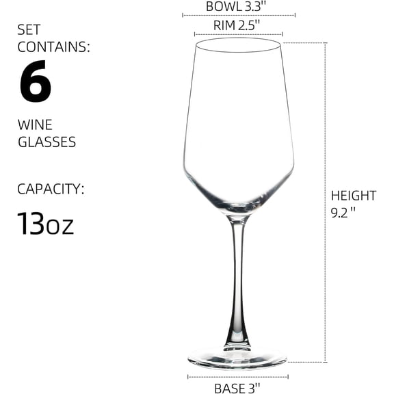 ASIASN-Wine Glasses Set of 6, 13 Oz Red or White Wine Glass with Stem, Perfect for Home, Restaurant, Dishwasher Safe