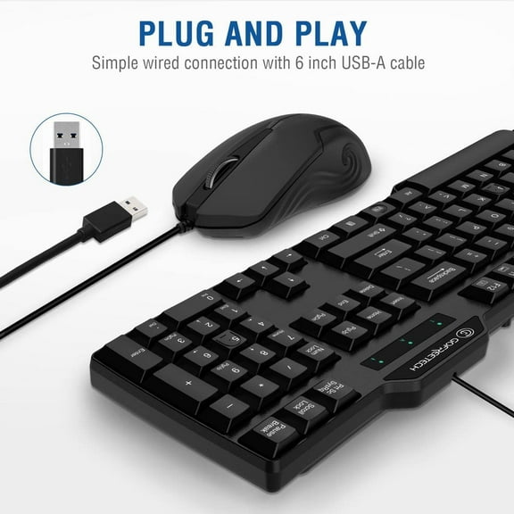 ASIASN-Wired Keyboard and Mouse Combo, Gofreetech Full-Size Keyboard and Mouse Combo with Optical Wired Mouse, USB Plug-and-Play, Compatible with Windows Mac OS Laptop/Desktop/PC