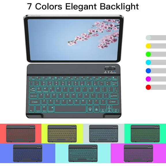 ASIASN-Wireless Bluetooth Keyboard for Samsung Galaxy Tablets, 7-Color Backlit, Ultra-Slim Portable, Type-C Rechargeable, Compatible with Tab A9+/S10 FE/S9/S9 FE/S9+/S9 FE+/S6 Lite/S7/A8