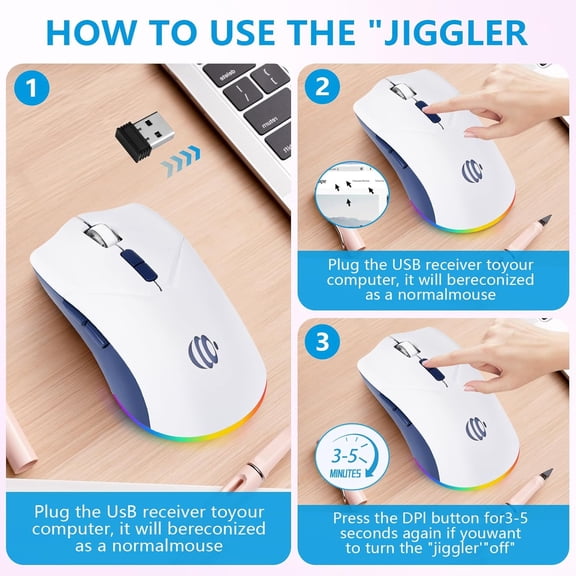 ASIASN-Wireless Bluetooth Mouse, Rechargeable USB Optical Mouse, 3 Adjustable DPI, LED Silent Dual Mode(Bluetooth 5.2 and 2.4G) Wireless Mouse for Mac, Laptop, PC, Android, Windows