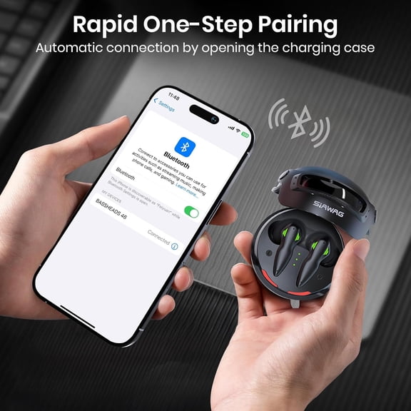 ASIASN-Wireless Earbuds Bluetooth 5.4 Headphones 35H Stereo Deep Bass in-Ear Buds with ENC Call Noise Cool Gaming Bluetooth Headphones with 25ms, IP5 Dual Mode Earphone for Gaming Sport Workout, Blac