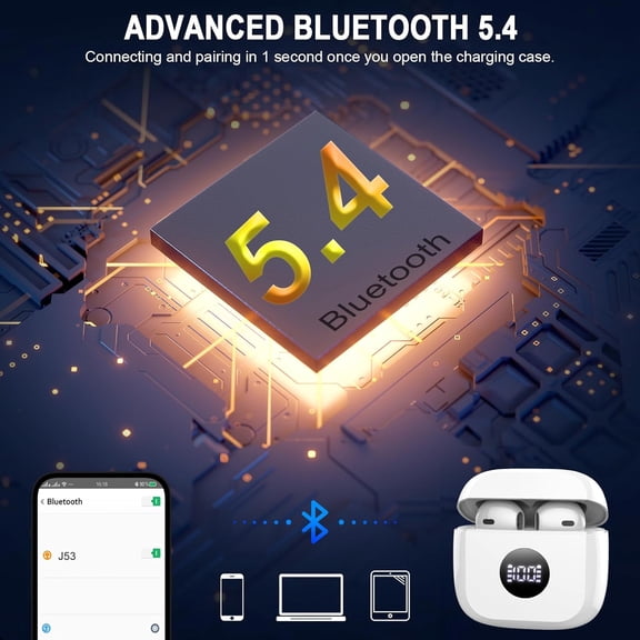ASIASN-Wireless Earbuds, Bluetooth 5.4 Headphones HiFi Stereo, in Ear Ear Buds with 4 ENC Noise Cancelling Mics, 40H Playback Earphones with Mini Case, IP7 Waterproof Headset with LED Display