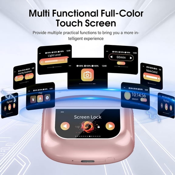 ASIASN-Wireless Earbuds, Bluetooth 5.4 Headphones with Multifunctional Touch Screen, 48H Hi-Fi Stereo Ear Buds with ENC Noise Cancelling Mic/5 EQ Modes Earbuds, IPX7 Earphones for iOS Android Rose Go