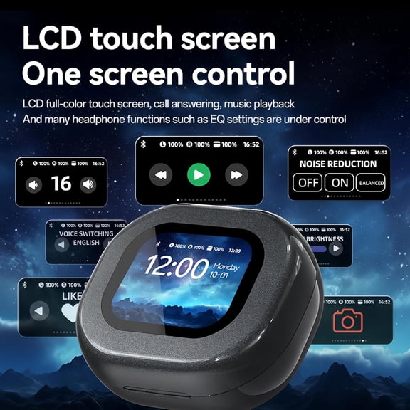 ASIASN-Wireless Earbuds with Touch Screen Charging Case, Open Ear Headphones,Sport Earbuds Bluetooth 5.4, 16mm Diaphragm Hi-Fi Stereo Sound,IPX6 Waterproof Over Ear Ear Buds with EQ/Remote Photo/Alar