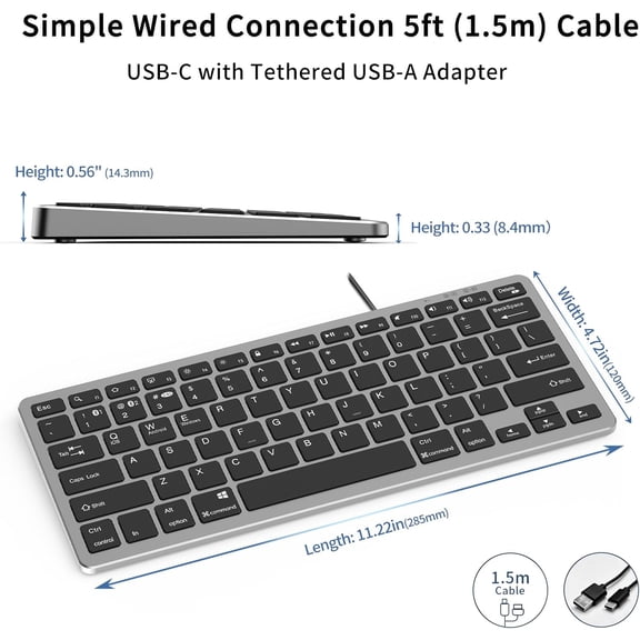 ASIASN-Wireless Keyboard with 78 Keys, Bluetooth and 2.4 GHz Wireless, Low Profile, Fluid Quiet Typing, 12 Programmable Keys, USB C Rechargeable, for Phone, Tablet, PC, Laptop, Smart TV - Black