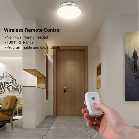 ASIASN-Wireless Light Switch and Receiver Kit, No in-Wall Wiring Required, Remote Control Switch Lighting Fixture for Ceiling Lights, Fans, Lamps,100 Ft RF Range, Programmable