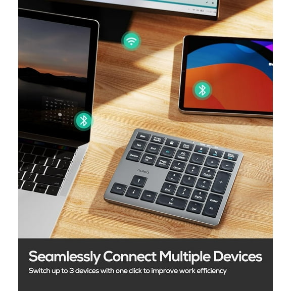 ASIASN-Wireless Number Pad Bluetooth 5.0 & 2.4G Portable Numeric Keyboard, USB-C Rechargeable, 34-Keys Bluetooth Keyboard for Data Entry, Compatible for Laptop, Mac, iMac, Tablet, PC Desktop