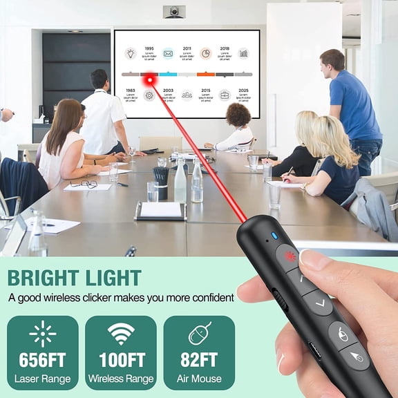 ASIASN-Wireless Presentation Clicker with Air Mouse Function - Rechargeable RF 2.4GHz USB Slide Clicker for Powerpoint, Mac, Laptop, Computer