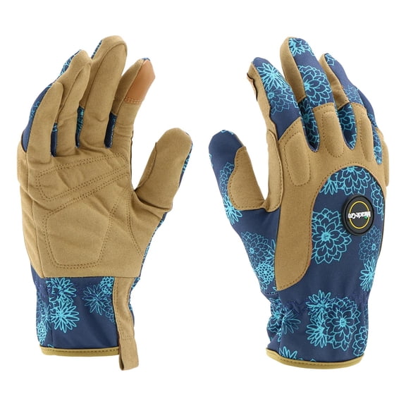ASIASN-Women's High-Dexterity Gardening Work Gloves, Touchscreen Technologies, Abrasion Resistant, Comfort, Blue/Tan, Medium, (MG86207/WML)