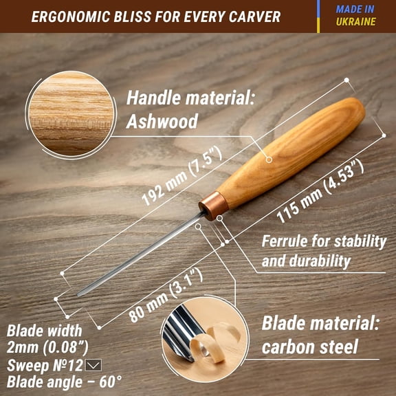 ASIASN-Wood Carving Chisels, V Gouge - Whittling Hand Chisel K12/02 - Compact Gouges, Wood Carving Tools for Beginners and Professionals