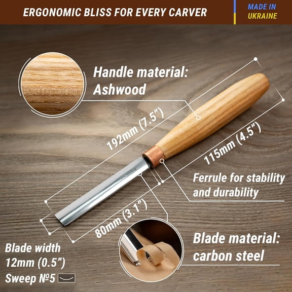 ASIASN-Wood Carving Gouge K5/12 Woodworking Hand Chisel Compact Wood Carving Knife for Beginners and Profi