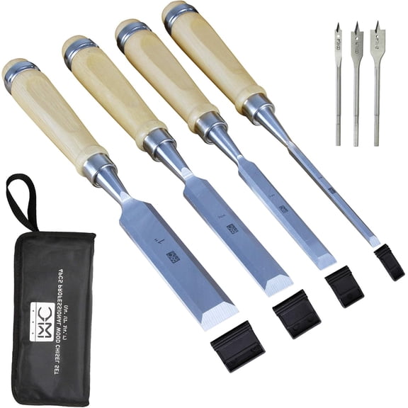 ASIASN-Woodworking 4 PC Wood Chisel Set Chrome-Vanadium Steel with Hornbeam Handles for Carpentry, Woodworking, Carving, Craftsman, 1/4 inch,1/2 inch,3/4 inch, 1 inch