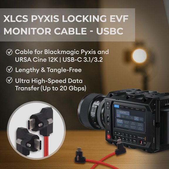 ASIASN-XLCS Locking EVF Cable for Blackmagic Pyxis and URSA Cine 12K - USB-C 3.1/3.2-20Gbps - 100W Power - Secure Lock - High-Speed Pyxis Monitor Cable - Durable and Reliable(50cm (20") - RED)