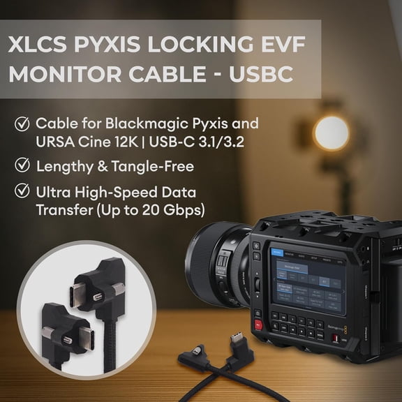 ASIASN-XLCS Locking EVF Cable for Blackmagic Pyxis and URSA Cine 12K - USB-C 3.1/3.2-20Gbps - 100W Power - Secure Lock - High-Speed Pyxis Monitor Cable - Durable and Reliable (50cm (20") - Black)