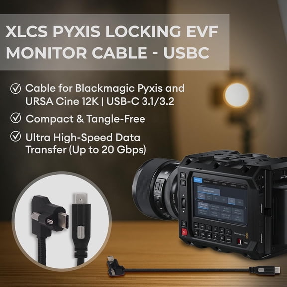 ASIASN-XLCS Locking EVF Cable for Blackmagic Pyxis and URSA Cine 12K - USB-C 3.1/3.2-20Gbps - 100W Power - Secure Lock - High-Speed Pyxis Monitor Cable - Durable and Reliable (30cm/12) - Black