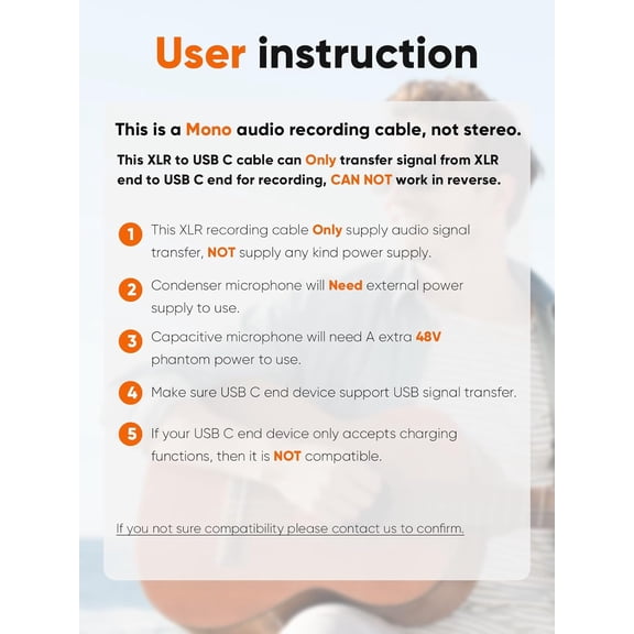 ASIASN-XLR to USBC Mono Recording Cable 10ft,XLR Female to USB Type C for Professional Recording, Not Speakerphone Cable, Do Not Used in Reverse.