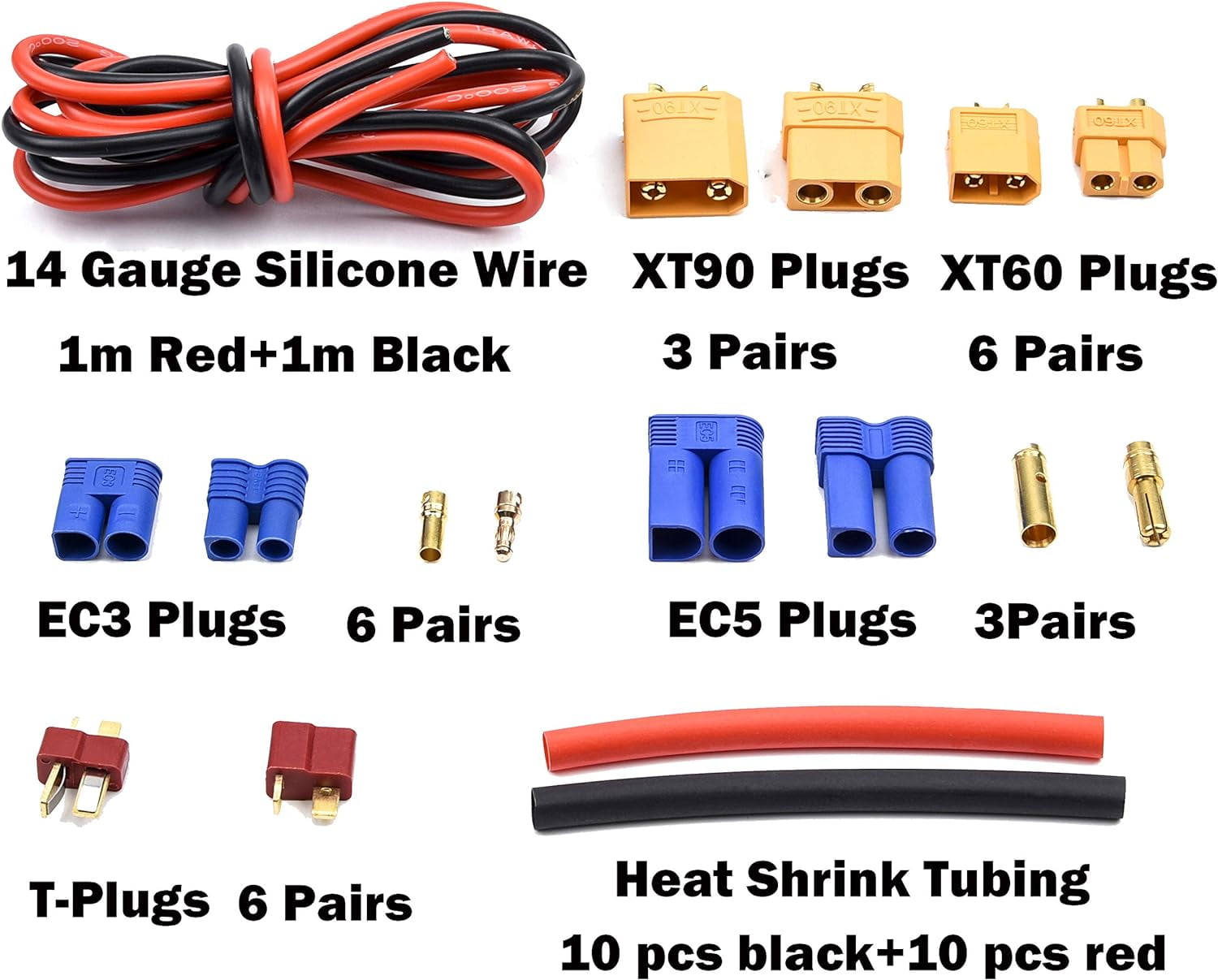 ASIASN-XT60/XT90/EC3/EC5/T-Plug Male&Female Connector Adapters Kit+ ...