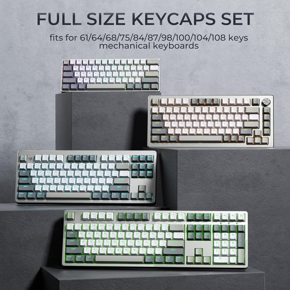 ASIASN-XVX Shine Through Keycaps -133 Keys Cherry Profile Double Shot PBT Keycaps Compatible for 60%/75%/100% Retro Gaming Mechanical Keyboard-Milk Light Gray