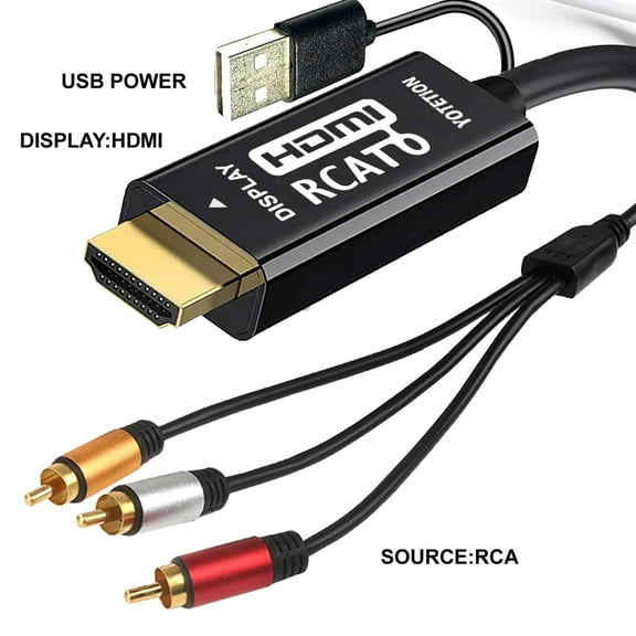 ASIASN-YOTETION RCA to HDMI Cable 10FT, AV to HDMI Adapter, Composite to HDMI, Support 1080P, PAL/NTSC Compatible with WII/WII U/PS one/PS2/PS3/STB/Xbox/VHS/VCR/Blue-Ray DVD ect