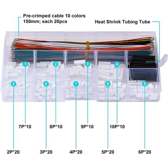 ASIASN-Yoeruyo PicoBlade 1.25mm Pitch Connector with Premium 28AWG Pre-Crimped Cables,Compatible with Molex PicoBlade 1.25mm Connector 2/3/4/5/6/7/8/9/10 Pin Housing (MX1.25-Kit)