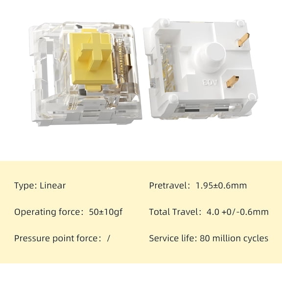 ASIASN-Zhouwang Yellow Keyboard Switches,3-Pin Pre-Lubed Linear Switches for MX Mechanical Gaming Keyboard(Yellow,90PCS)