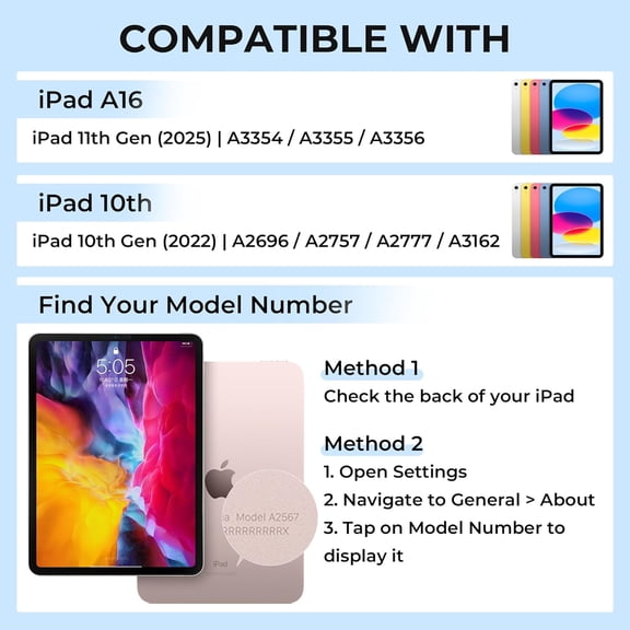 ASIASN-iPad 11th 10th Generation Case with Keyboard - XVX 7 Colors Backlit Wireless Detachable Folio Keyboard Cover with Pencil Holder for iPad 11-inch (A16) 2025 10th Gen 10.9 Inch 2022 - Blue