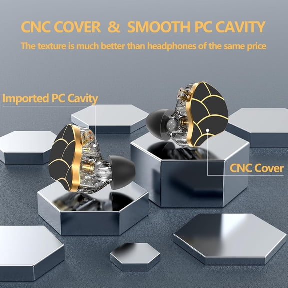 ASIASN-in Ear Monitor Wired Earbuds with Microphone, HiFi IEMs for Gaming, 3.5mm Stereo Sound Corded Headphones with Detachable Cable & Ear Fins for Musicians & Singers (with Mic, Black)