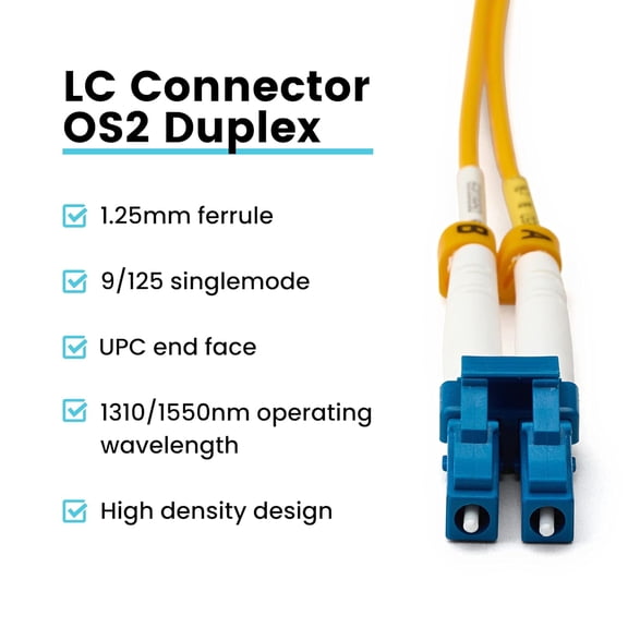 ASIASN-trueCABLE LC to LC OS2 Fiber Patch Cable, 20m (65.61ft), UPC Polish, 200GB Singlemode (SM) Duplex 9/125um, Riser Rated (OFNR) UL Listed, 1pc, Yellow