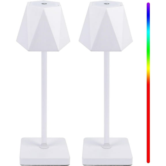 ASIBPXY Cordless Rechargeable Table Lamp, 2-Piece Modern RGB 5 Modes with Stepless Dimming, White