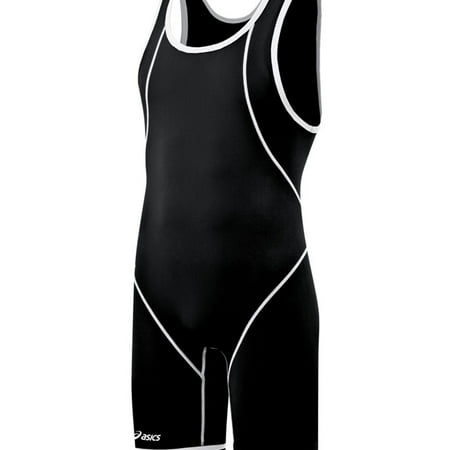 ASICS Mens Snap Down Wrestling Singlet Bodysuit Jumpsuit, Black, Small