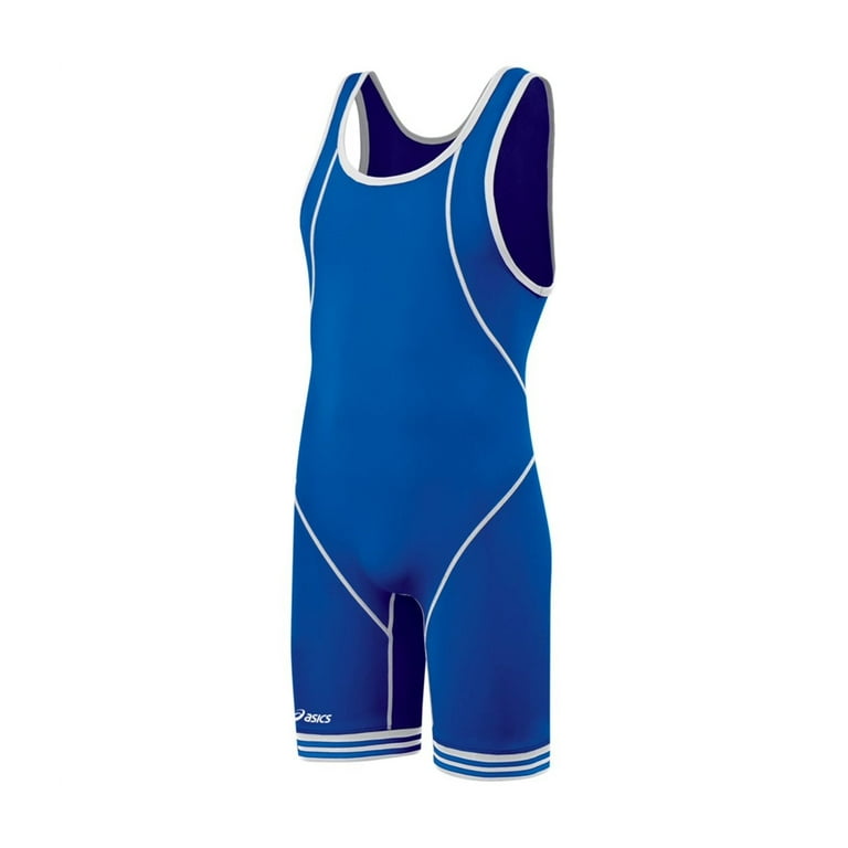 ASICS Mens Snap Down Wrestling Singlet Bodysuit Jumpsuit, Blue