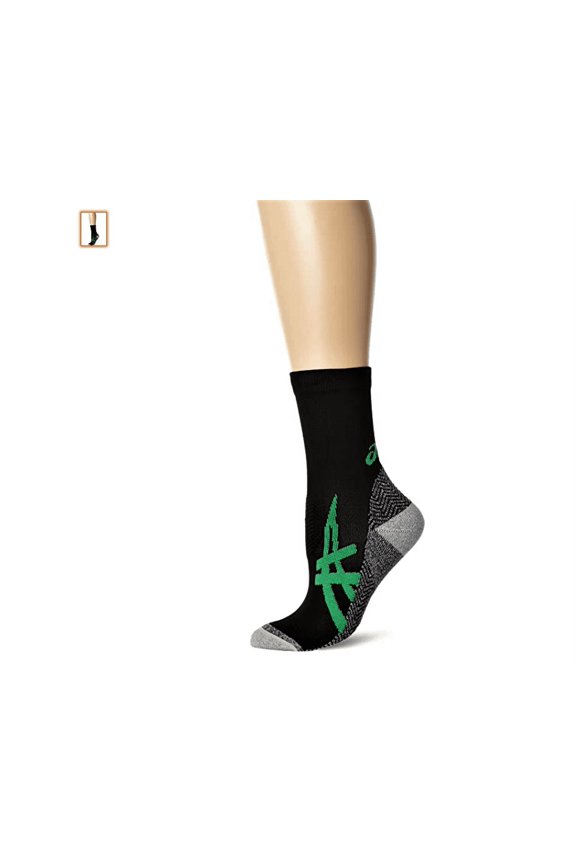 ASICS Women's Fujitrail Mini Power Green/Black Crew Sock, Sz. Small