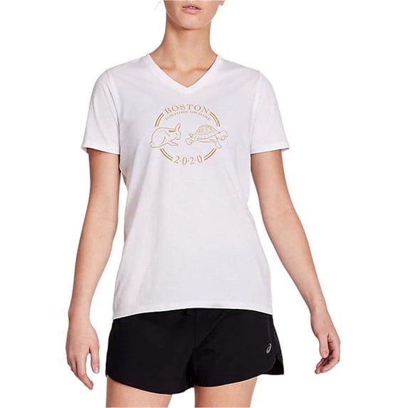ASICS Womens Boston T&H Graphic T-Shirt, White, Medium
