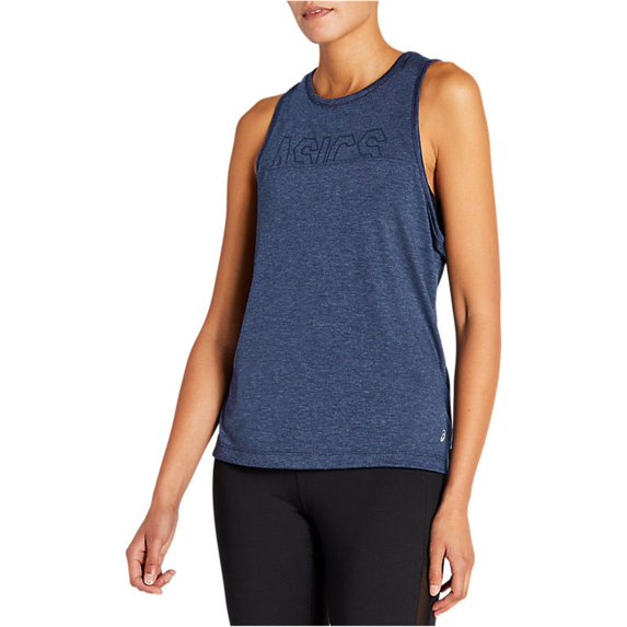 ASICS Womens Graphic Print Muscle Tank Top, Blue, Small