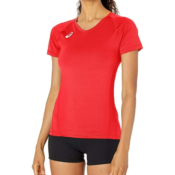 ASICS Womens Spin Serve Volleyball Basic T-Shirt, Red, X-Large