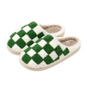 ASIFN Retro Checkered Fuzzy Checker Plush Slippers for Women for Cozy Winter Comfort Fluffy House Soft Shoes Indoor Sole