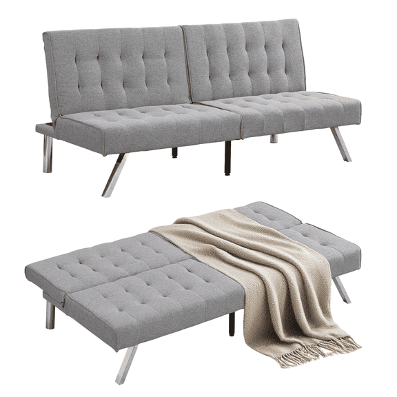 ASINMAK Convertible Sofa Bed Adjustable Couch Sleeper - Fabric Loveseat Futon Bed with Breathable Chenille, Metal Legs, and Adjustable Lounge - Perfect for Compact Living Space - Gray