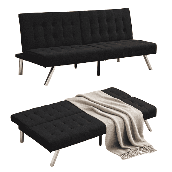 ASINMAK Convertible Sofa Bed Adjustable Couch Sleeper, Fabric Loveseat Futon Bed with Breathable Chenille, Metal Legs, and Adjustable Lounge - Perfect for Compact Living Space - Black