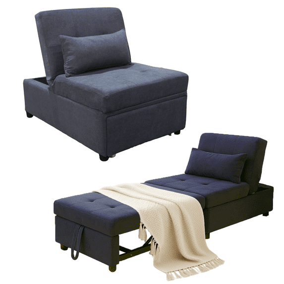 ASINMAK Folding Ottoman Sleeper Sofa Bed, Convertible Chair Bed 4 in 1 Multi-Function, Modern Linen Fabric with Adjustable Backrest for Living Room/Small Apartment - Dark Gray