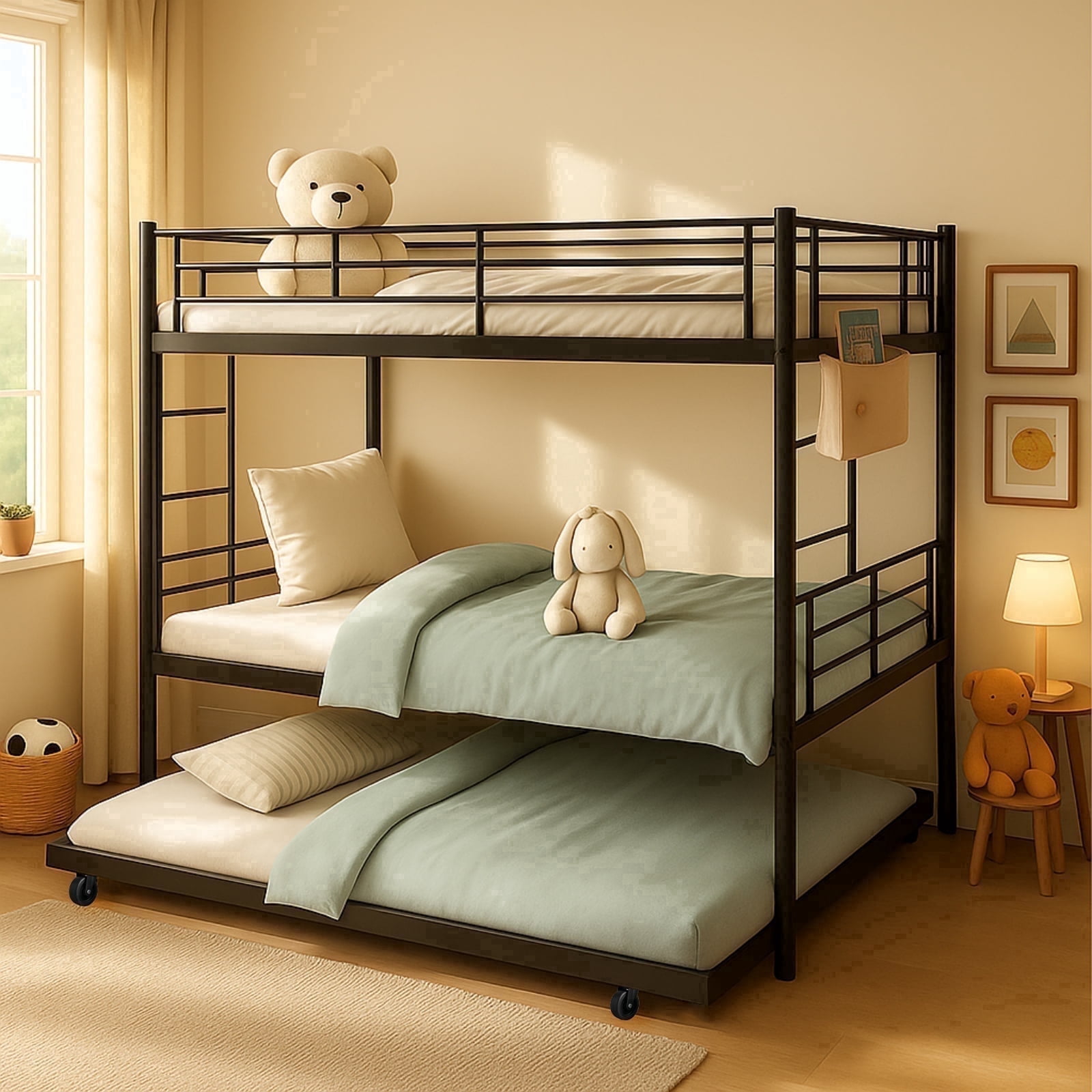 ATOPCORP Full over Full Metal Triple Bunk Bed with Trundle for Teens ...