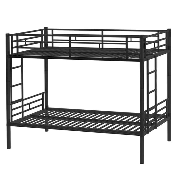 ASINMAK Full-over-Full Bunk Bed for adult, Heavy Duty Metal with Sturdy Guard Rail & 2 Side Ladders, Convertible Bunkbed,No Box Spring Needed - Black