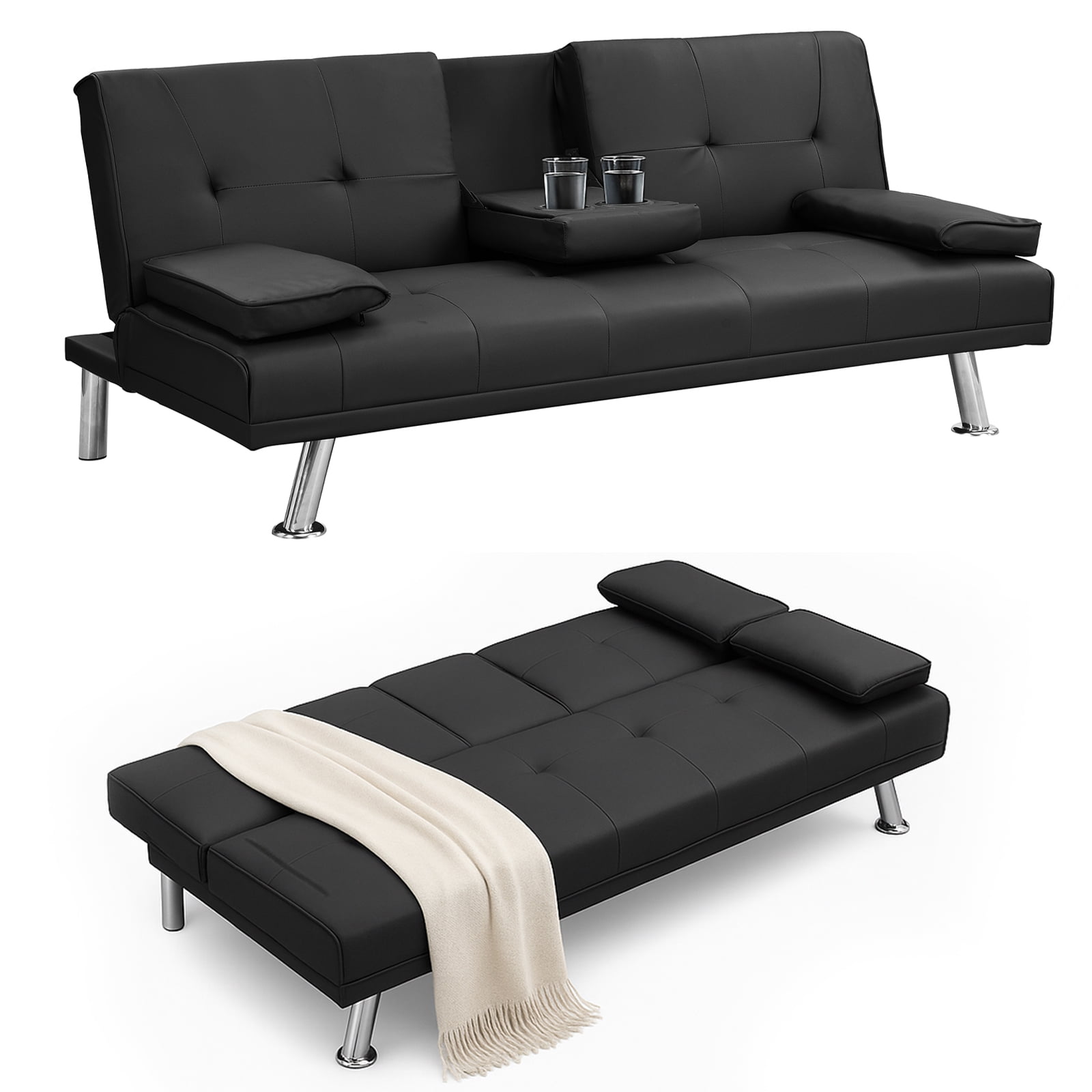 ASINMAK Minimalist Solid Print Wood Divan Sofa Bed with Folding ...