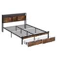 thumbnail image 1 of ASINMAK King Bed Frame with 2 Drawers LED Lights, Ergonomic Upholstered Headboard with Charging Station, King Size Platform Bed Frame, Metal Slats Support, No Box Spring Needed, Easy Assembly - Gray, 1 of 10